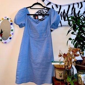 blue linen tea party dress